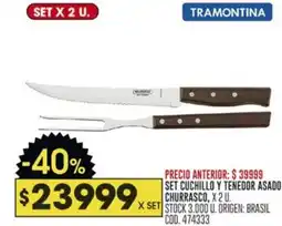 Coto Tramontina set cuchillo y tenedor asado churrasco oferta