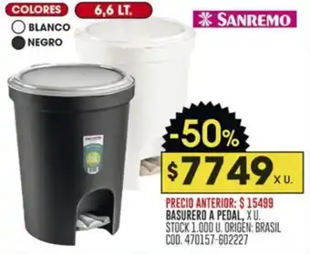 Coto San Remo basurero a pedal oferta