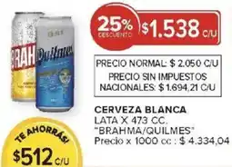 Carrefour Brahma/quilmes cerveza blanca lata oferta