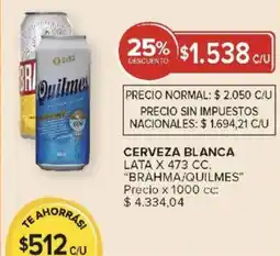 Carrefour Brahma/quilmes cerveza blanca lata oferta