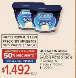 Carrefour Tonadita queso untable clásico/gruyere/ jamón pote oferta