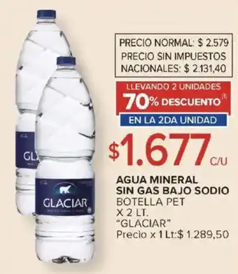 Carrefour Glaciar agua mineral sin gas bajo sodio botella pet oferta