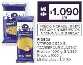 Carrefour Carrefour classic fideos v/tipos oferta