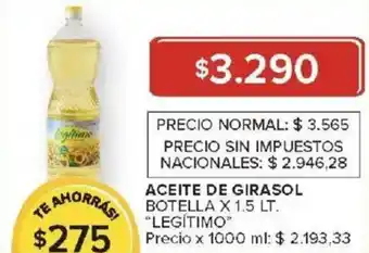 Carrefour Legítimo aceite de girasol botella oferta