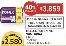 Carrefour Kotex toalla femenina nocturna oferta