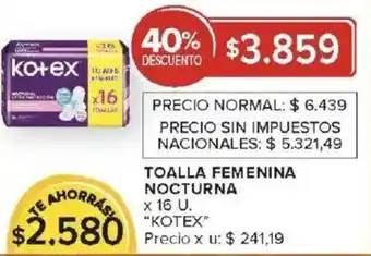 Carrefour Kotex toalla femenina nocturna oferta
