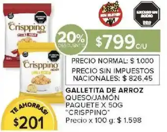 Carrefour Crisppino galletita de arroz queso/jamón paquete oferta