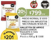 Carrefour Crisppino galletita de arroz queso/jamón paquete oferta