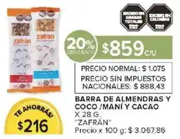 Carrefour Zafrán barra de almendras y coco /maní y cacao oferta