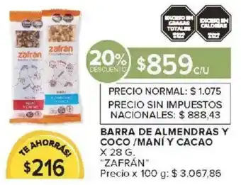 Carrefour Zafrán barra de almendras y coco /maní y cacao oferta