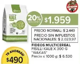 Carrefour Wakas fideos multicereal fisilli kale oferta