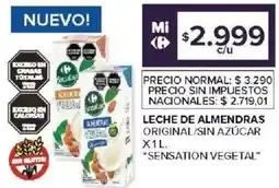 Carrefour Sensation vegetal leche de almendras original/sin azúcar oferta