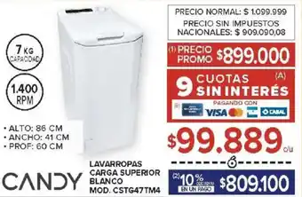 Carrefour Candy lavarropas carga superior blanco oferta