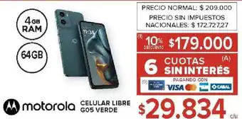 Carrefour Motorola celular libre G05 verde oferta