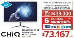 Carrefour Chiq monitor led 32" oferta