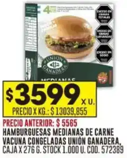 Coto Hamburguesas medianas de carne vacuna congeladas unión ganadera oferta