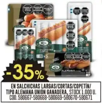 Coto En salchichas largas/cortas/copeti̇n/ tipo alemana union ganadera oferta