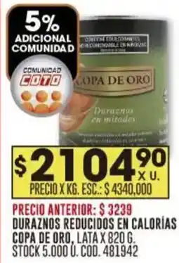Coto Copa de Oro duraznos reducidos en calorías oferta