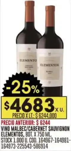 Coto Elementos vino malbec/cabernet sauvignon oferta