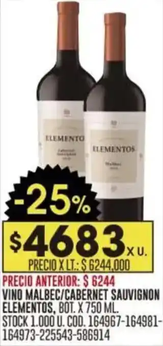 Coto Elementos vino malbec/cabernet sauvignon oferta