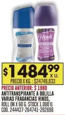 Coto Hinds antitranspirante a bolilla varias fragancias oferta