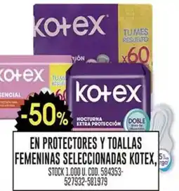 Coto Kotex en protectores y toallas femeninas seleccionadas oferta