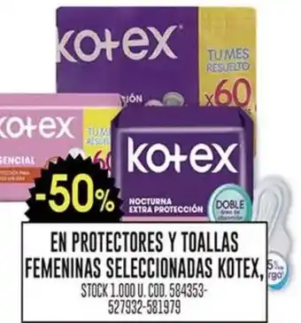 Coto Kotex en protectores y toallas femeninas seleccionadas oferta