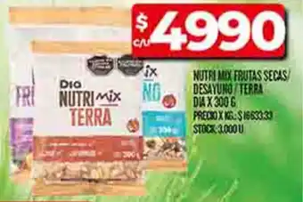 Supermercados DIA Dia nutri mix frutas secas desayuno/terra oferta