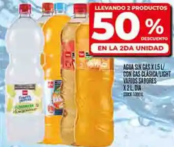 Supermercados DIA Agua sin gas/ con gas clasica/light varios sabores oferta