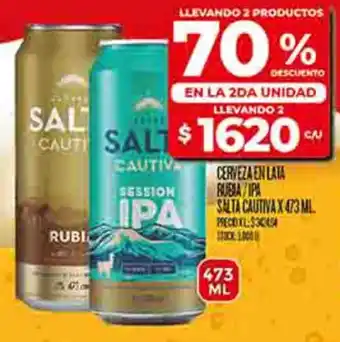 Supermercados DIA Salta cautiva cerveza en lata rubia/ipa oferta