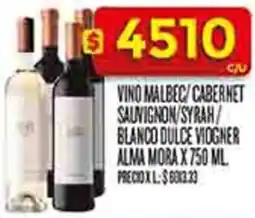 Supermercados DIA Alma mora vino malbec/cabernet sauvignon/syrah/ blanco dulce viogner oferta