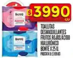 Supermercados DIA Bonté toallitas desmaquillantes frutos rojos/acido hialurónico oferta