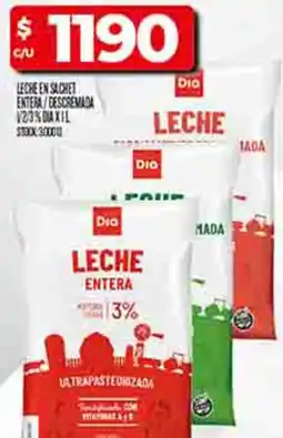 Supermercados DIA Dia leche en sachet entera/descremada 12/3% oferta