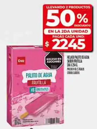Supermercados DIA Dia helado palito de agua sabor frutilla oferta