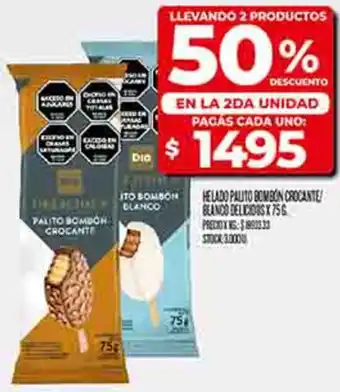 Supermercados DIA Helado palito bombon crocante beanco delicious oferta