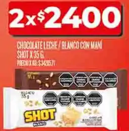 Supermercados DIA Shot chocolate leche/blanco con maní oferta