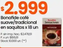 Changomas Bonafide café suave/tradicional en saquitos oferta
