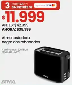 Changomas ATMA tostadora negra dos rebanadas oferta