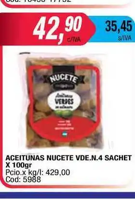 Maxiconsumo Nucete Aceitunas Vde. N.4 sachet x 100gr oferta