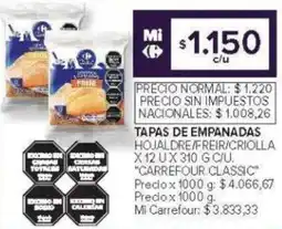Carrefour Carrefour classic tapas de empanadas hojaldre/freir/criolla oferta