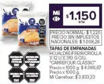 Carrefour Carrefour classic tapas de empanadas hojaldre/freir/criolla oferta
