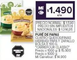 Carrefour Puré de papas cuatro quesos/finas hierbas/ papa y zapallo bolsa oferta