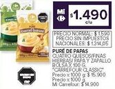 Carrefour Puré de papas cuatro quesos/finas hierbas/ papa y zapallo bolsa oferta