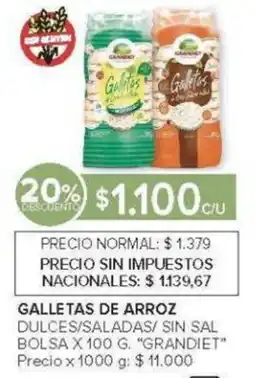 Carrefour Grandiet galletas de arroz dulces/saladas/ sin sal bolsa oferta