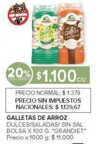 Carrefour Grandiet galletas de arroz dulces/saladas/ sin sal bolsa oferta