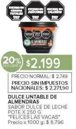 Carrefour Felices las vacas dulce untable de almendras sabor dulce de leche pote oferta
