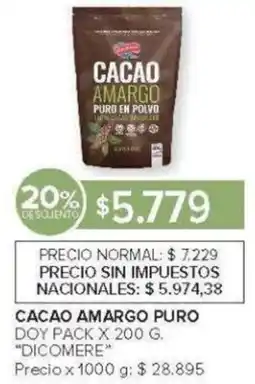 Carrefour Dicomere cacao amargo puro doy pack oferta