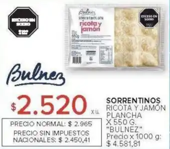 Carrefour Bulnez sorrentinos ricota y jamón plancha oferta