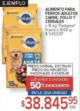 Carrefour Pedigree alimento para perros adultos carne, pollo y cereales oferta