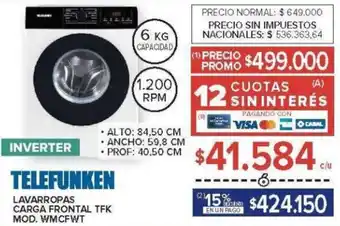 Carrefour Telefunken lavarropas carga frontal oferta